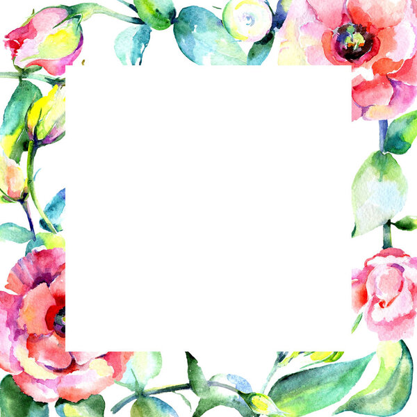 Wildflower eustoma flower frame in a watercolor style.