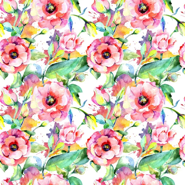 Wildblume Eustoma Blumenmuster im Aquarell-Stil. — Stockfoto