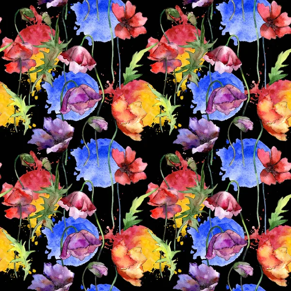 Patrón de flores de amapola silvestre en un estilo de acuarela . — Foto de Stock
