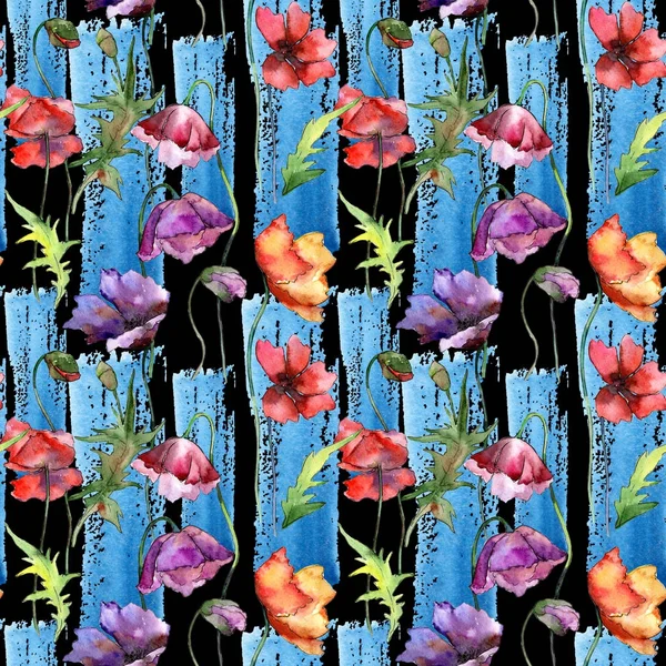 Patrón de flores de amapola silvestre en un estilo de acuarela . —  Fotos de Stock