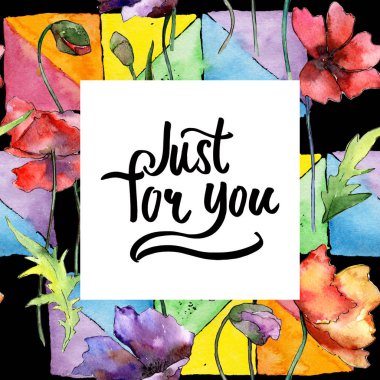 Kır çiçeği haşhaş çiçek çerçeve suluboya tarzında.