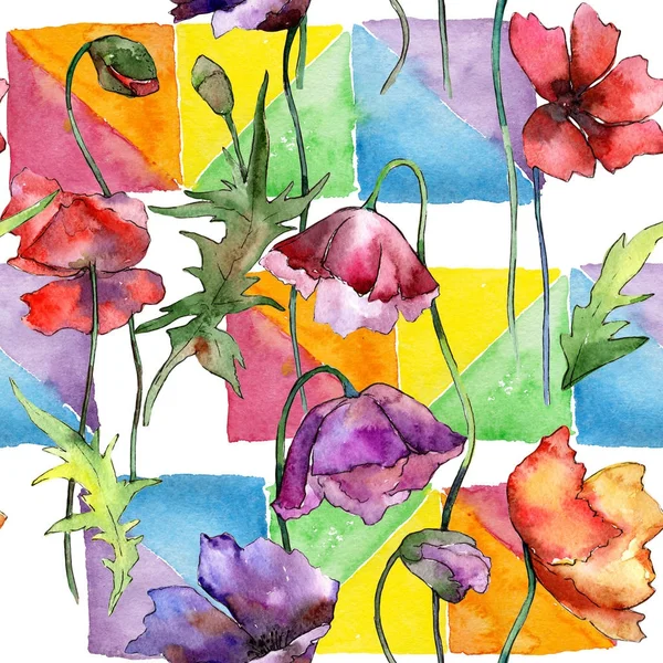Wildflower poppy flower pattern in a watercolor style.