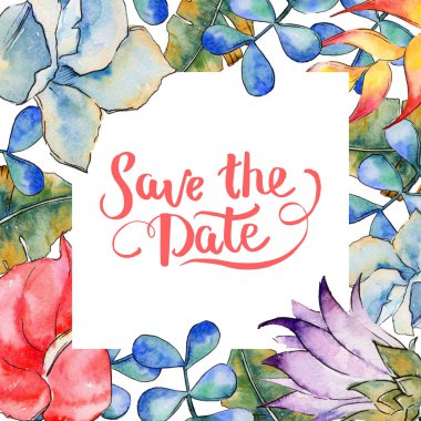 Tropikal bitki çerçeve bir suluboya tarzında bırakır..