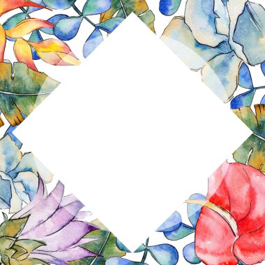 Tropikal bitki çerçeve bir suluboya tarzında bırakır..