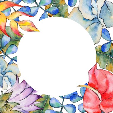 Tropikal bitki çerçeve bir suluboya tarzında bırakır..