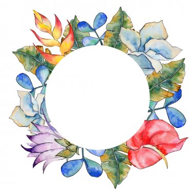 Tropikal bitki çerçeve bir suluboya tarzında bırakır..