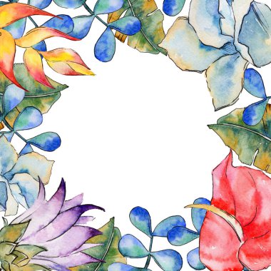 Tropikal bitki çerçeve bir suluboya tarzında bırakır..