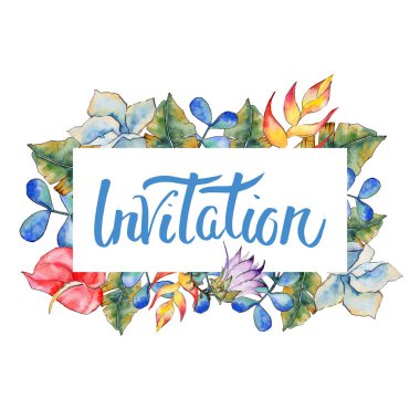 Tropikal bitki çerçeve bir suluboya tarzında bırakır..