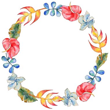 Tropikal bitki çelenk suluboya tarzında bırakır..