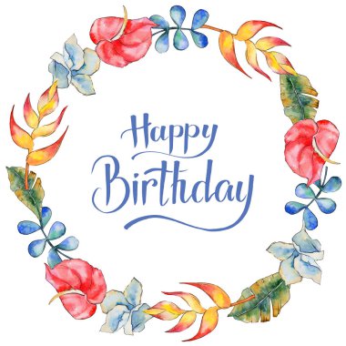 Tropikal bitki çelenk suluboya tarzında bırakır..