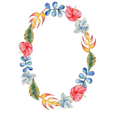 Tropikal bitki çelenk suluboya tarzında bırakır..