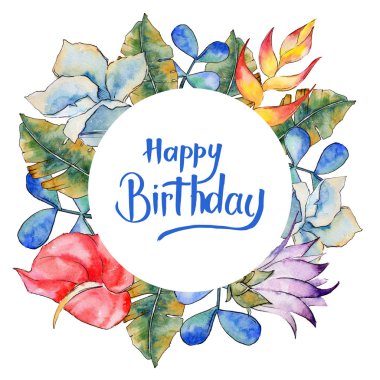 Tropikal bitki çerçeve bir suluboya tarzında bırakır..