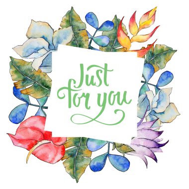 Tropikal bitki çerçeve bir suluboya tarzında bırakır..