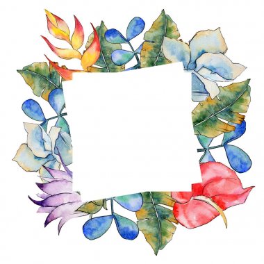 Tropikal bitki çerçeve bir suluboya tarzında bırakır..