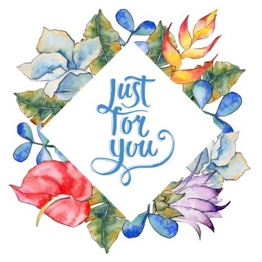 Tropikal bitki çerçeve bir suluboya tarzında bırakır..