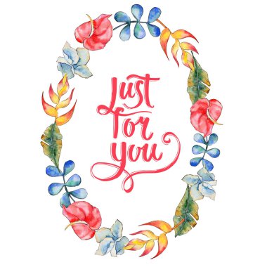 Tropikal bitki çelenk suluboya tarzında bırakır..