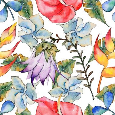 Tropikal bitki deseni bir suluboya tarzında bırakır..