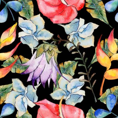 Tropikal bitki deseni bir suluboya tarzında bırakır..