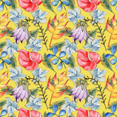 Tropikal bitki deseni bir suluboya tarzında bırakır..