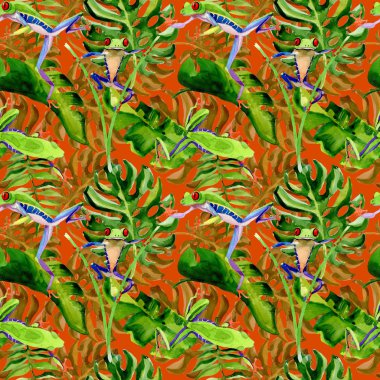 Egzotik Kurbağa kırmızı desen suluboya tarzında.