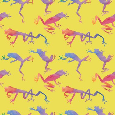 Egzotik Kurbağa kırmızı desen suluboya tarzında.