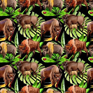 Egzotik bizon yabani hayvan desen suluboya tarzında.