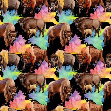 Egzotik bizon yabani hayvan desen suluboya tarzında.