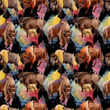 Egzotik bizon yabani hayvan desen suluboya tarzında.