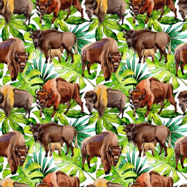 Egzotik bizon yabani hayvan desen suluboya tarzında.