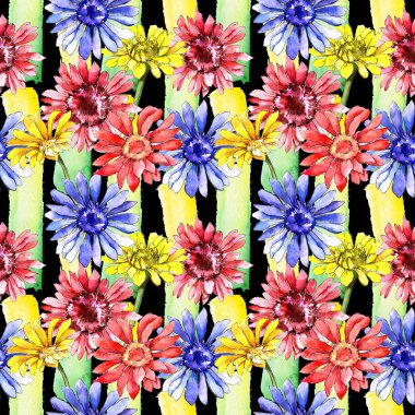 Kır çiçeği gerbera çiçek deseni suluboya tarzında.