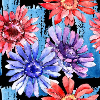 Kır çiçeği gerbera çiçek deseni suluboya tarzında.
