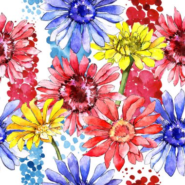 Kır çiçeği gerbera çiçek deseni suluboya tarzında.