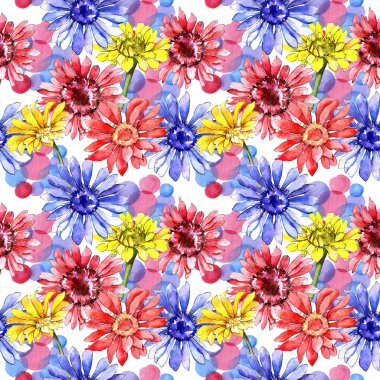 Kır çiçeği gerbera çiçek deseni suluboya tarzında.
