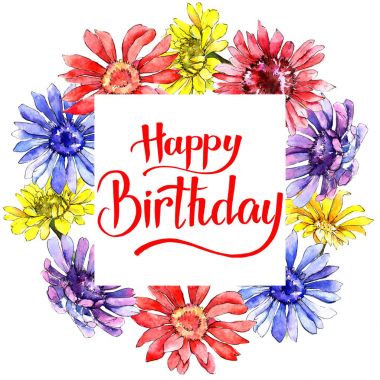 Kır çiçeği gerbera çiçek çerçeve suluboya tarzında.