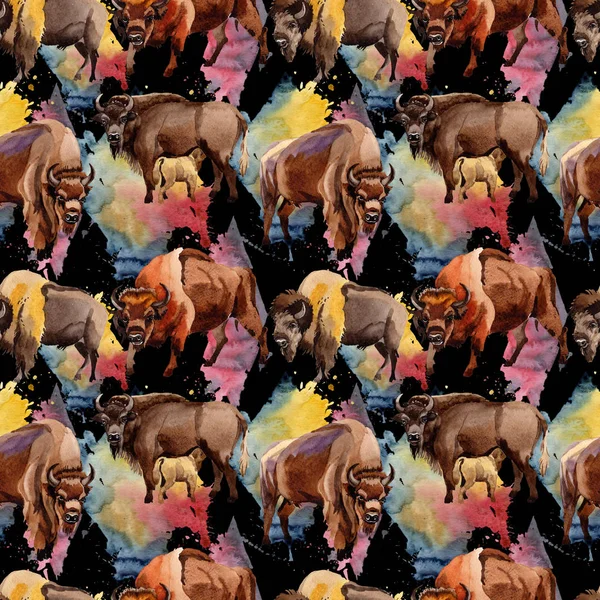 Modello di animale selvatico bisonte esotico in stile acquerello . — Foto Stock
