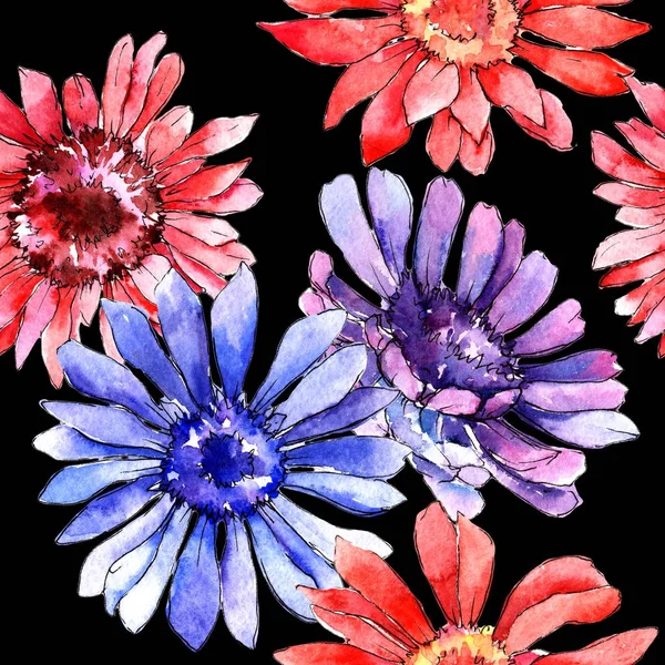 Wildblumen-Gerbera-Blumenmuster im Aquarell-Stil. — Stockfoto