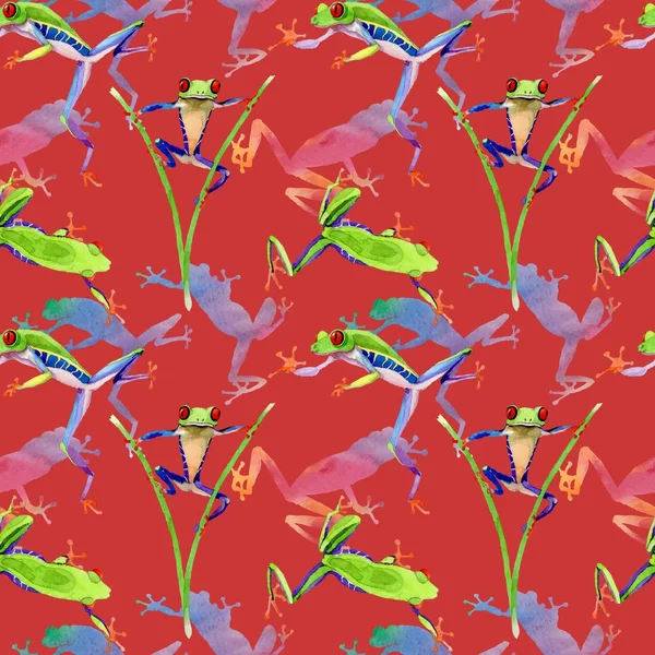 Patrón de ojos rojos de rana exótica en un estilo de acuarela . —  Fotos de Stock