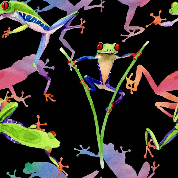 Екзотичний жаб'ячий червоноокий візерунок в акварельному стилі . — стокове фото