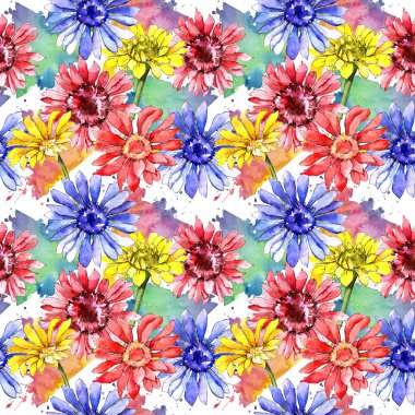 Kır çiçeği gerbera çiçek deseni suluboya tarzında.