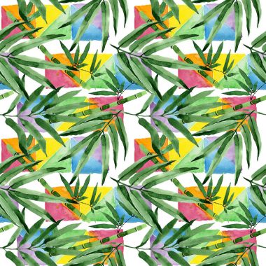 Tropikal yaprak bambu ağacı desen suluboya tarzında.