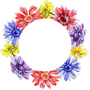 Kır çiçeği gerbera çiçek çerçeve suluboya tarzında.