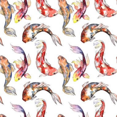 Egzotik süs balığı vahşi balık desen suluboya tarzında.