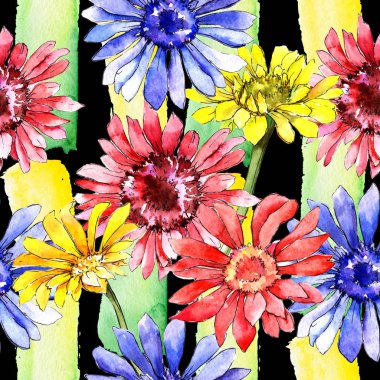 Kır çiçeği gerbera çiçek deseni suluboya tarzında.