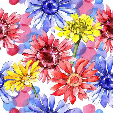 Kır çiçeği gerbera çiçek deseni suluboya tarzında.