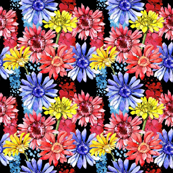Wildflower gerbera květinový vzor ve stylu akvarelu. — Stock fotografie