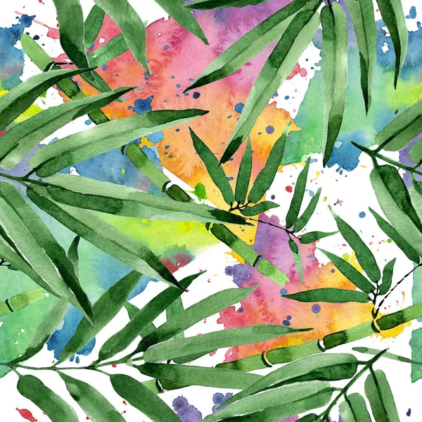 Padrão de árvore de bambu de folhas tropicais em um estilo aquarela . — Fotografia de Stock