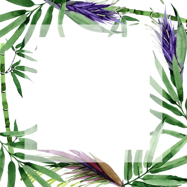 Tropical leaves bamboo tree frame in a watercolor style.