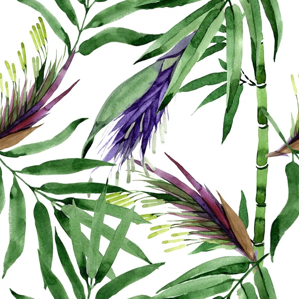 수채화 스타일에 열 대 잎 대나무 트리 패턴. — 스톡 사진