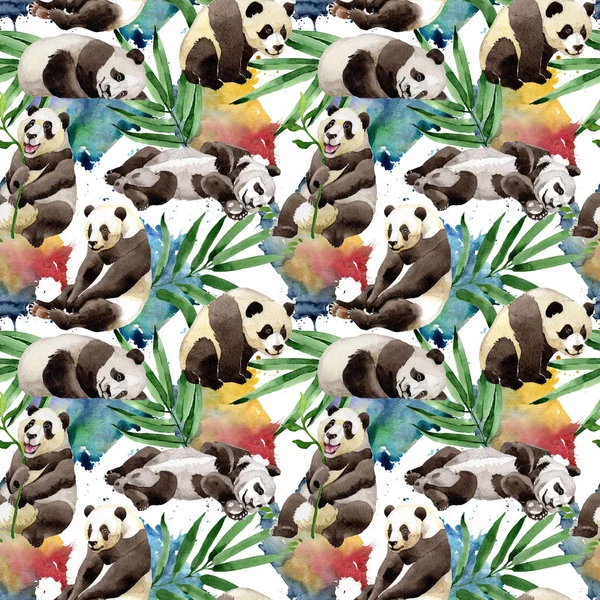 Mistura tropical bambu árvore e padrão de panda em um estilo aquarela . — Fotografia de Stock