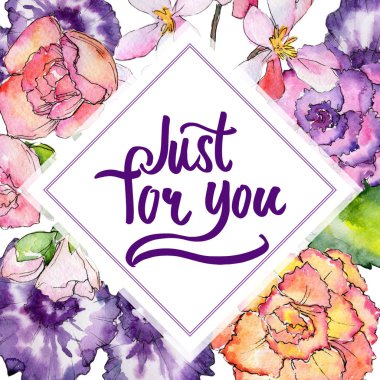 Kır çiçeği begonia çiçek çerçeve suluboya tarzında.